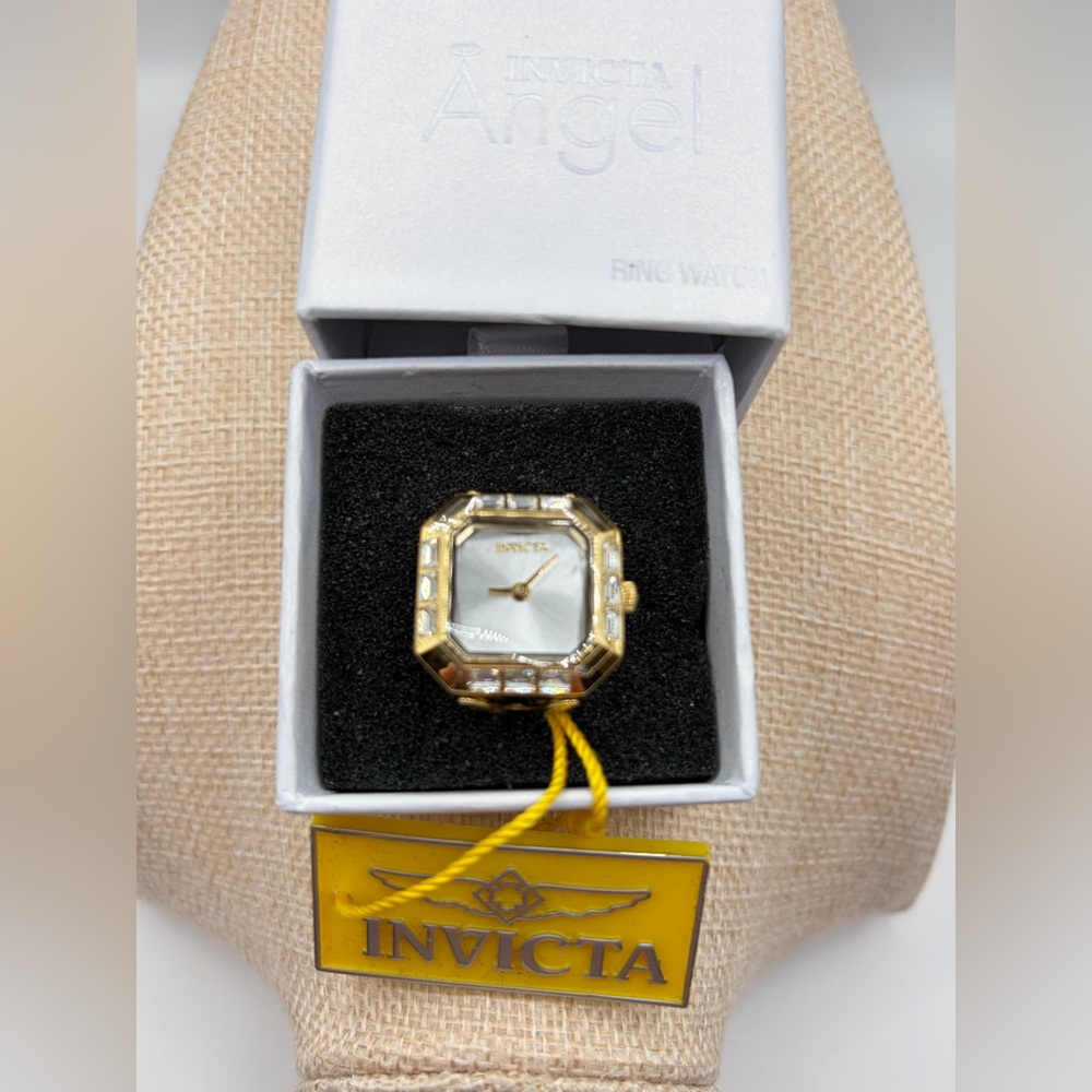 NWT Invicta Gold Women's Angel Ring Watch with Mother of Pearl Dial Adj sizing